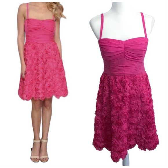 Nanette Lepore Dresses & Skirts - Nanette Lepore Strapless Exotic Bloom Rosette Magenta Pink Dress Size 8